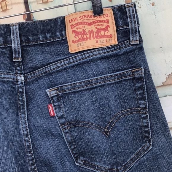 Levi Mens 511 W32 L32 Slim Fit Dark Blue Wash Cotton Denim Jeans - Picture 5 of 8